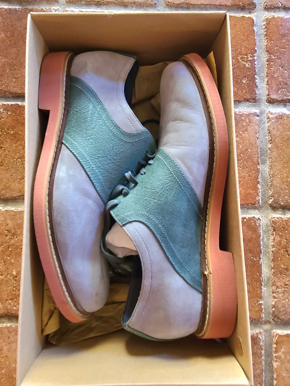 Cole Haan Two-Tone Green and Pink and Gray Derby Oxfords